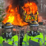 Thirty- Nine police officers were injured as bricks thrown in protest following the knife incident