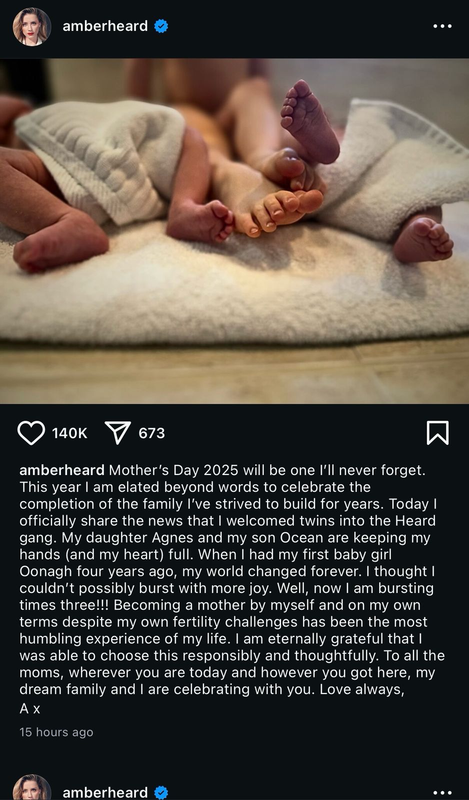 Amber Heard Welcomes Twins on Mother’s Day—Pure Joy!